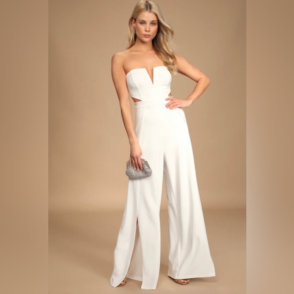 Lulu’s Make Your Statement White Strapless Cutout Wide-Leg Jumpsuit Size XS - Picture 1 of 6